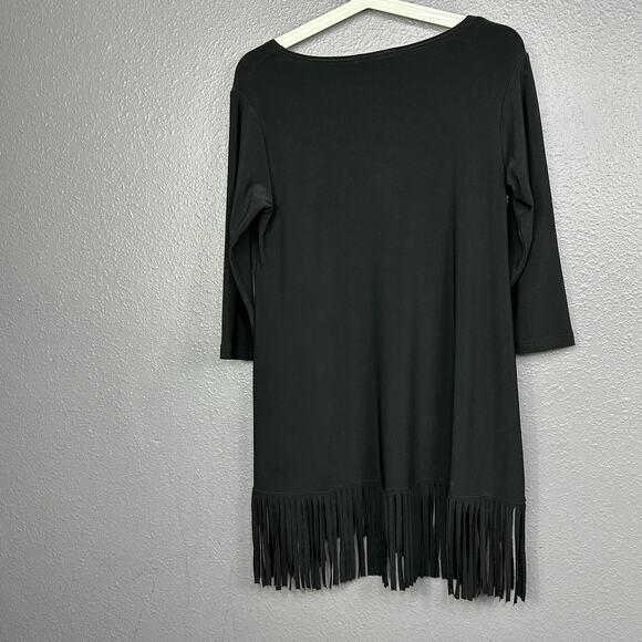 Sympli Fringe Tunic Top Size 6 Black Slinky Stretch Minimalist - Picture 2 of 5